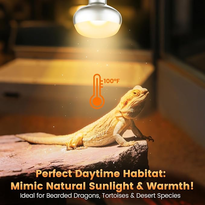 Dual Reptile Light Fixture with 100W Daytime Heat & UVB 10.0 Reptile Bulb, 2 Independent Switches, Reptile UVA UVB Light Combo Pack