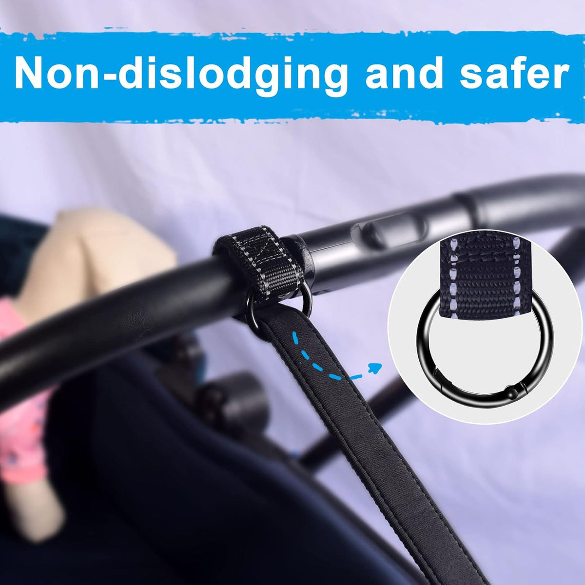 PetBonus Short Dog Leash, Safety Wrist Strap for Retractable Dog Leash, Reflective Design and Adjustable Soft Padded Handle, Extra Layer Security for Pet Stroller (Black)