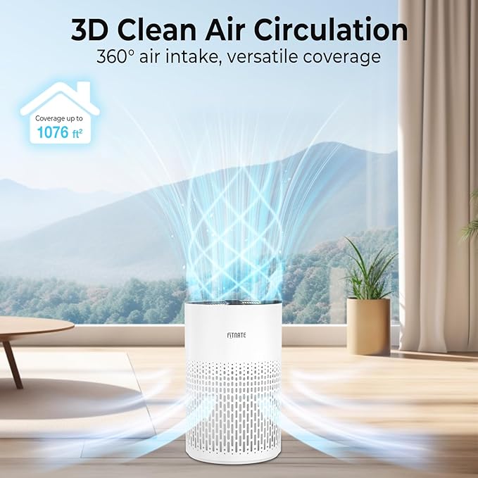 FITNATE Air Purifiers for Home Large Room Up to 1076 Ft² with Aromatherapy, H13 True HEPA Air Purifier for Pets, Quiet Air Cleaner for Smoke Dust Pollen Pets Dander Odor, with Night Light,Timer, White