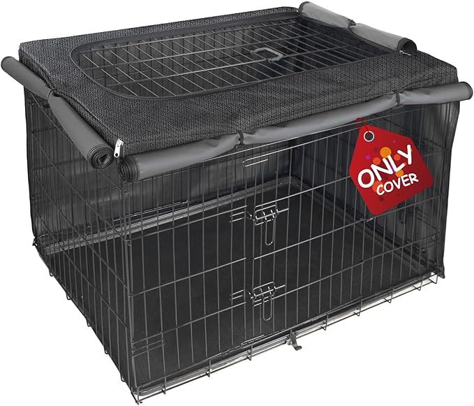 Explore Land Dog Crate Cover for 36 Inches Wire Cage, Heavy-Duty Lattice Pet Kennel Enclosure Compatible with 1 2 3 Doors Standard Metal Cage (Black)
