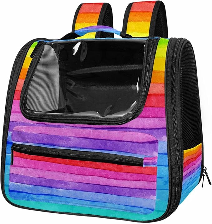 Stripe Rainbow Transparent Pet Carrier for Travel Hiking for Kitty Small Dog