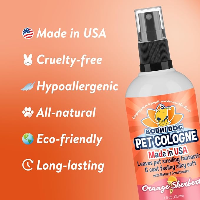 Bodhi Dog Premium Dog Cologne - Deodorizing Dog Perfume & Conditioner for Dogs & Cats - Natural Long Lasting Spray for Pets - Gentle & Safe Formula, Made In USA (Orange Sherbert 4 Fl Oz)