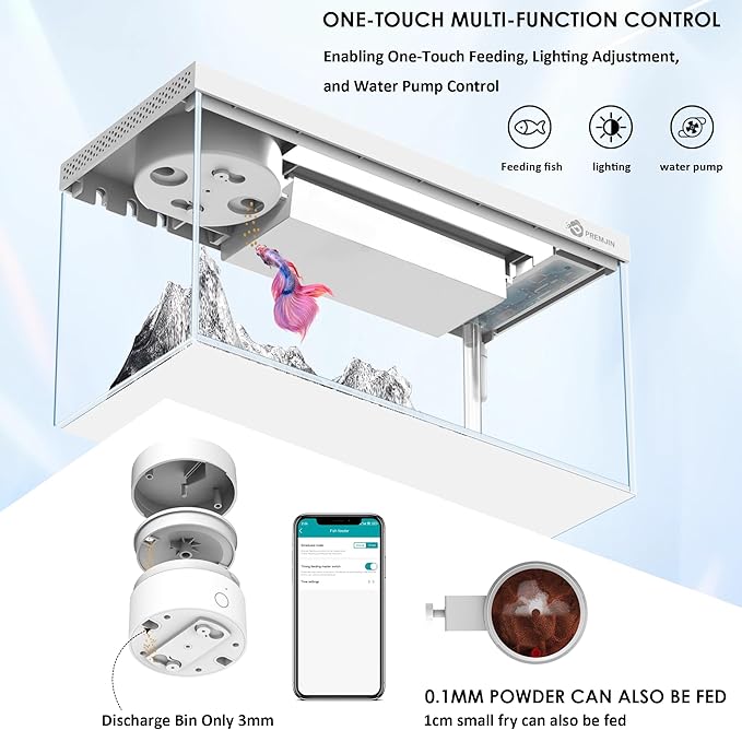 Smart Fish Tank Aquarium Kit with APP Control and Auto Feeder - 1.5 Gal Fish Tank Multi-Layer Filtration System Silent Pump & UHD Glass - 16 Million DIY Colors Includes Mini Magnetic Scrubber Scraper