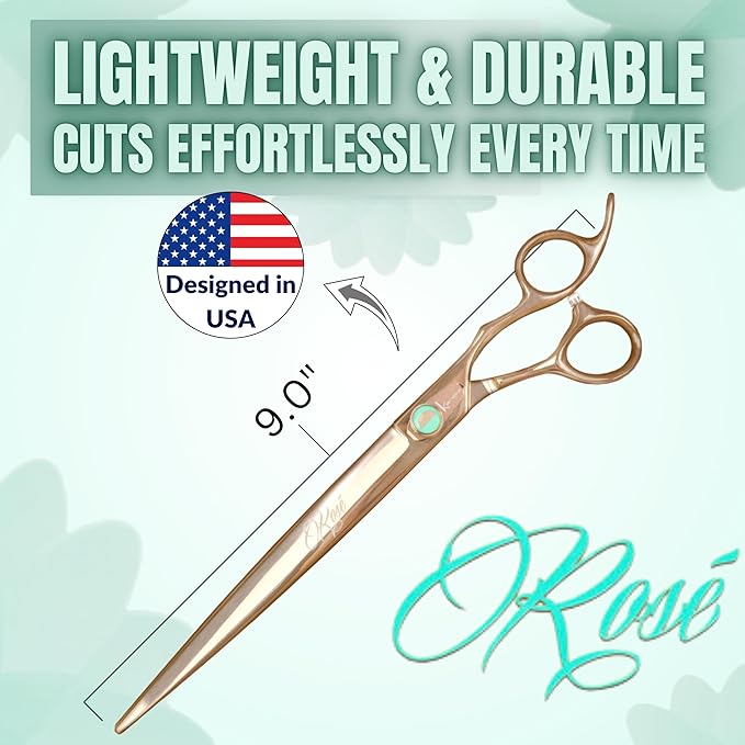 Kenchii Rose Dog Grooming Scissors, 9 Inch Straight Shears, Dog Scissors for Grooming, Ergonomic Design for Comfort and Precision, Heavy Duty, Durable and Sharp