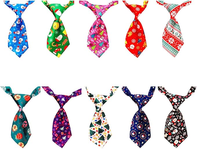 PET SHOW 10pcs Pack Christmas Small Dog Ties Neckties for Doggies Cats Adjustable Holiday Grooming Accessories Neck Ties Bowties Girl Boy Festival Costumes Puppies Party Gift Favor