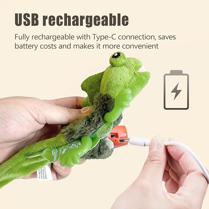 Migipaws Cat Toys, Touch Activated Flapping Chirping Lizard Kitten Toy with Catnip for Indoor Cats Kicker, Rechargeable (Green)
