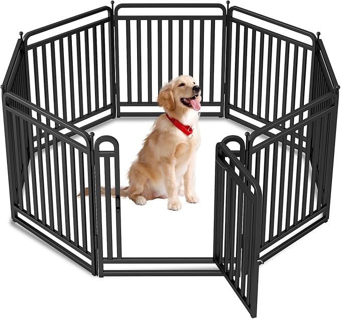 New Thickened Version Dog Playpen, 32 Inch Dog Fences for The Yard, Portable Outdoor Dog Playpen for Large/Medium/Small Dogs, Foldable Metal Dog playpen, with Doors (8 Panels, 32 Inch)