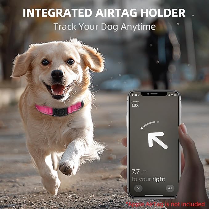 Airtag Dog Collar - 100% Waterproof Air tag Dog Collar Holder for Apple AirTag, Reflective, Soft Padded, Everlasting, GPS Dog Collar for Small Medium Large Dogs (Hot Pink, S)