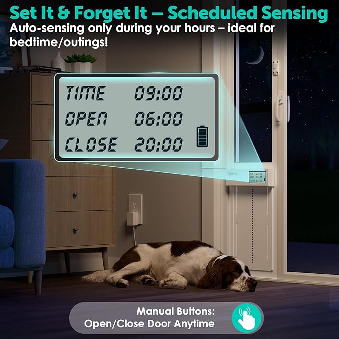 Automatic Sliding Glass Dog Door with Collar Sensor,Large Electric Doggy Door for Sliding Glass Door, Adjustable 76" to 80-11/16" Slider Height,Custom Scheduling & Anti-Pinch,Fit Dog Up to 100 Lbs (L)