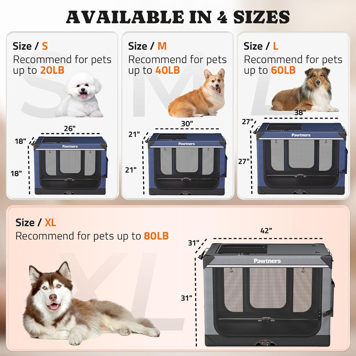 Collapsible Dog Crate: 42 Inch Foldable Soft Sided Dog Crate for Extra Large Dogs, Portable Dog Travel Kennel with Soft Mat for Indoors & Outdoors, Grey (42" L x 31" W x 31" H)