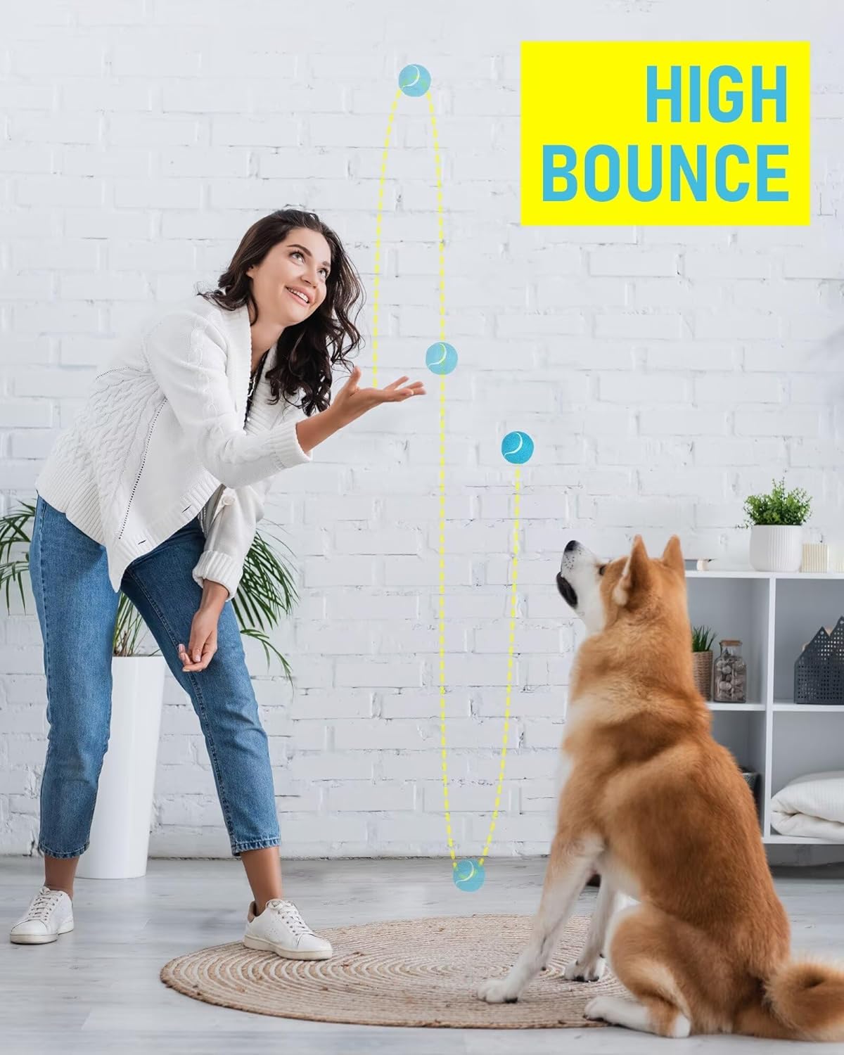 PrimePets Tennis Balls for Dogs, 2.5 Inch Thick Bouncy Ball for Dogs, Interactive Fetch Dog Toy Balls for Indoor Outdoor Play Fetch Dog Balls for Medium, Large Dogs