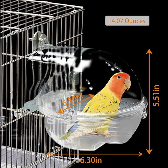 kathson Bird Bath Box for Cage Parakeet Bath Tub Parrot Hanging Bathtub Cube No-Leakage Birds Bath Shower Box Bowl Cage Accessory for Small Birds Lovebird Canary Cockatiel, Acrylic Clear(Transparent)