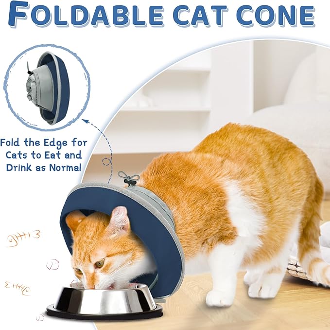 Cat Cone Collar Soft to Stop Licking, Adjustable, Foldable Lightweight Kitten Cones After Surgery Recovery for Cats & Kittens, Cat Cone Alternative (Solid Blue, L)