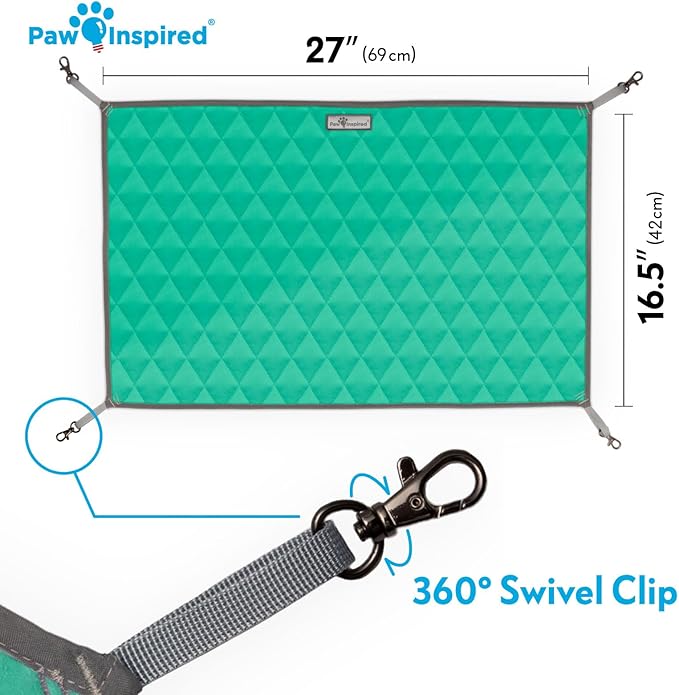 Paw Inspired Hanging Fleece Hammock for Ferrets, Rats, Chinchillas, Sugar Gliders, Cats, Small Pets | Hideout Toy for Guinea Pigs, Hamsters | Swivel Clips for Small Animal Cages (Gray/Green)