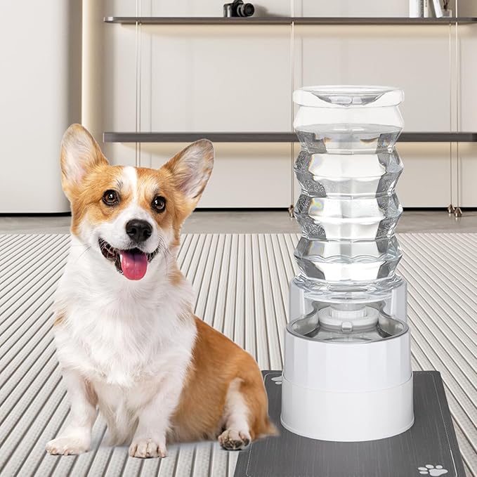 RIZZARI Automatic Dog Water Dispenser：8L Lagre Stainless Steel Raised Pet Water Bowl Gravity Feeder with Filter & Waterproof Mat - Indoor/Outdoor Pet Feeder