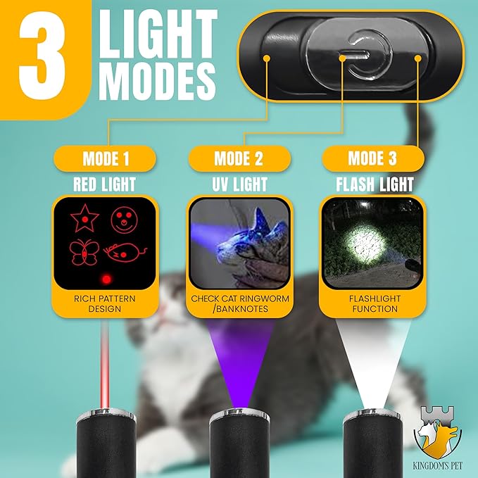 KINGDOM'S PET 3-in-1 Interactive Cat Toy Set – Rechargeable Laser Pointer, Feather Teaser & Wand for Indoor Cats’ Play and Exercise