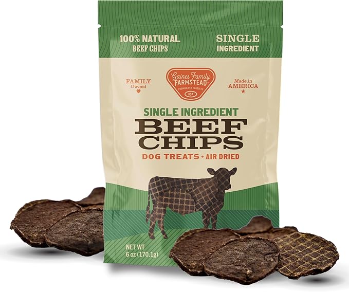 Gaines Family Farmstead Beef Chips for Dogs – 6 oz, Natural Single-Ingredient Dog Treats, High-Protein Rawhide-Free Chews, Healthy Grain-Free Snacks, Made in USA