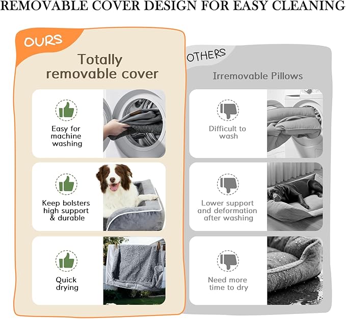 Comfort Expression Orthopedic Dog Bed for Large Dogs 38x25 Inch, Waterproof Supportive Egg Crate Foam Large Pet Bed with Removable Bolsters, Dog Couch with Washable Cover & Non-Slip Bottom, Caramel