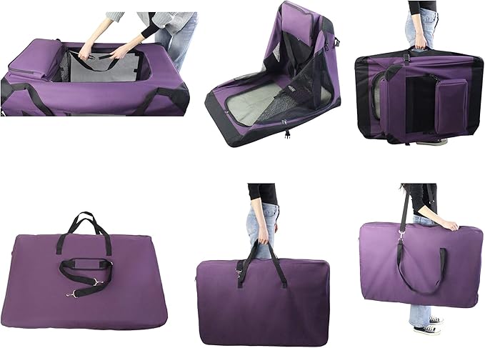 EliteField 3-Door Folding Soft Dog Crate with Carrying Bag and Fleece Bed (2 Year Warranty), Indoor & Outdoor Pet Home (20" L x 14" W x 14" H, Purple)