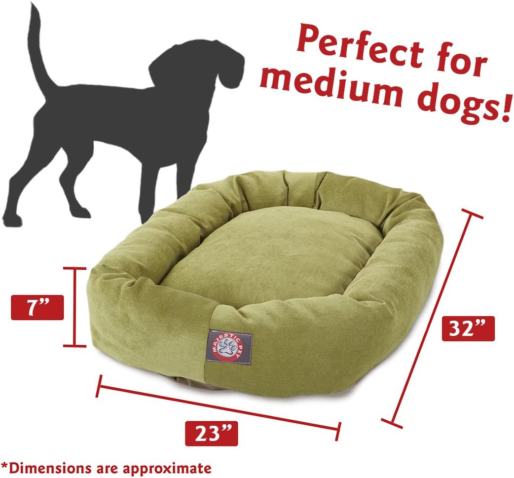 Majestic Pet 32 Inch Micro Velvet Calming Dog Bed Washable 32x23x7 (inch) – Cozy Soft Round Donut Dog Bed with Spine for Head Support - Pet Bed Medium – Apple