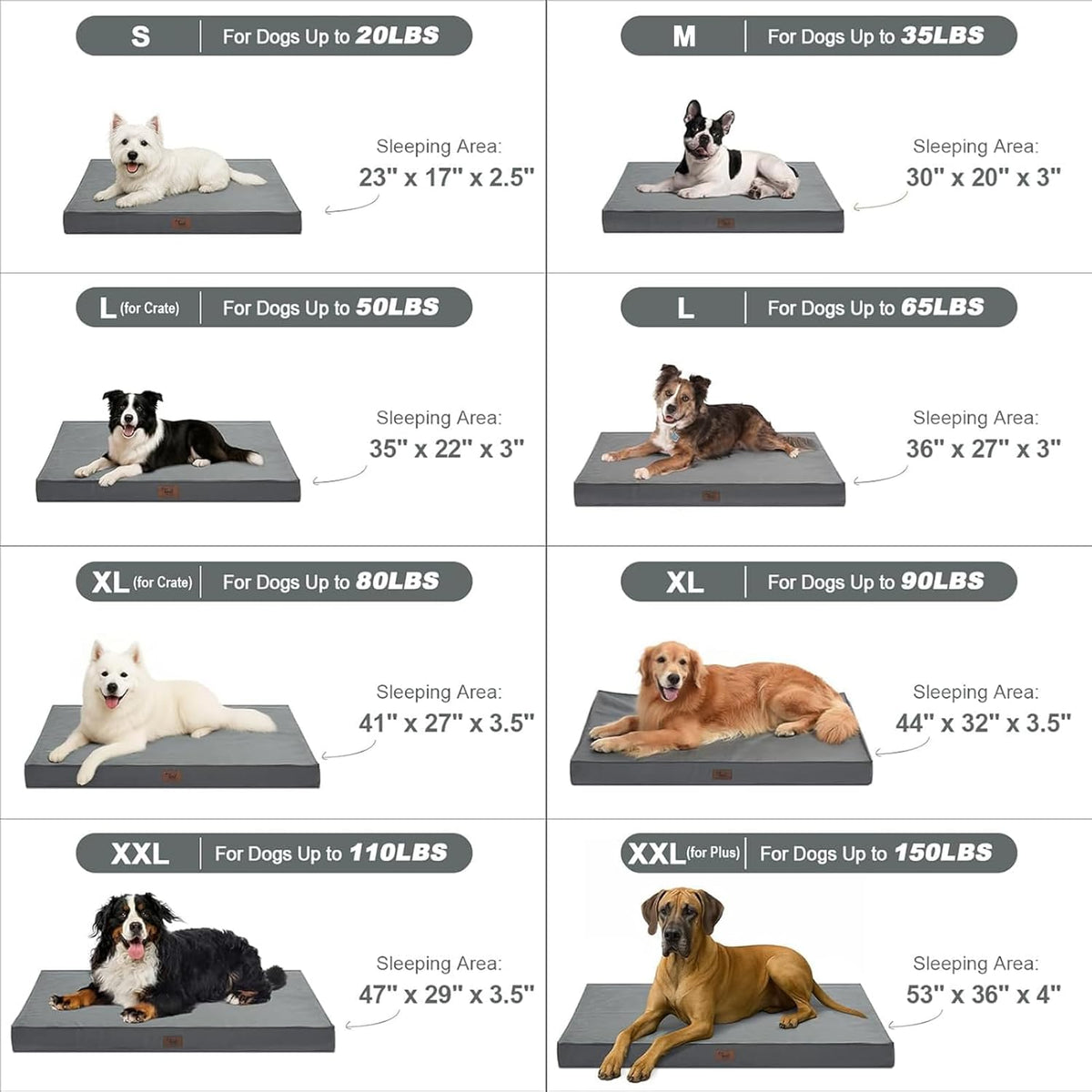 Outdoor Dog Bed for Medium/Small Dogs, Waterproof Dog Bed for Medium Dogs Cats, Orthopedic Egg Crate Foam Pet Bed with Washable and Removable Oxford Cover, Grey