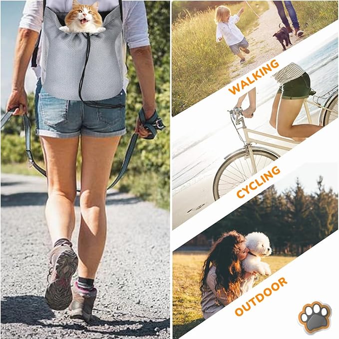 Dog Front Carrier Backpack,Ventilated Mesh Puppy Back Pack with Safety Belt,Adjustable Breathable Pet Carrier for Small Dogs Cats,Lightweight Doggy Backpack for Hiking Cycling Outdoor