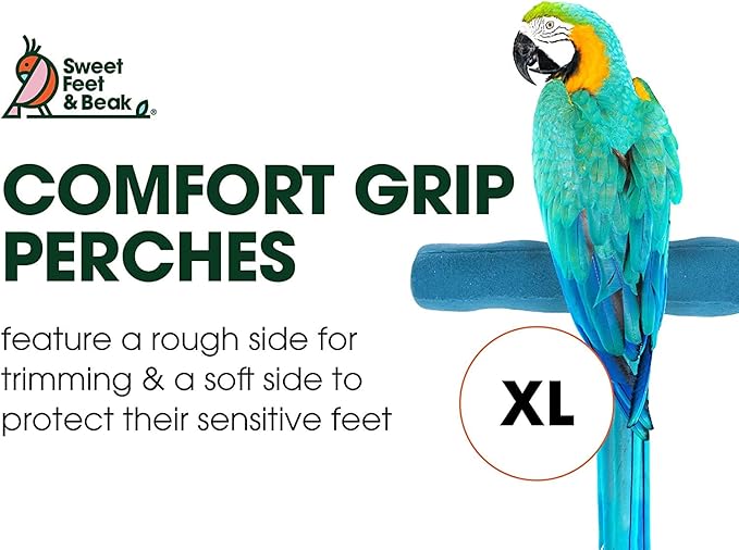 Sweet Feet and Beak Comfort Grip Safety Perch for Bird Cages - Pedicure Perch for Birds to Keep Nails and Beaks in Top Condition - Safe Easy to Install Bird Cage Accessories - XL 13.5"