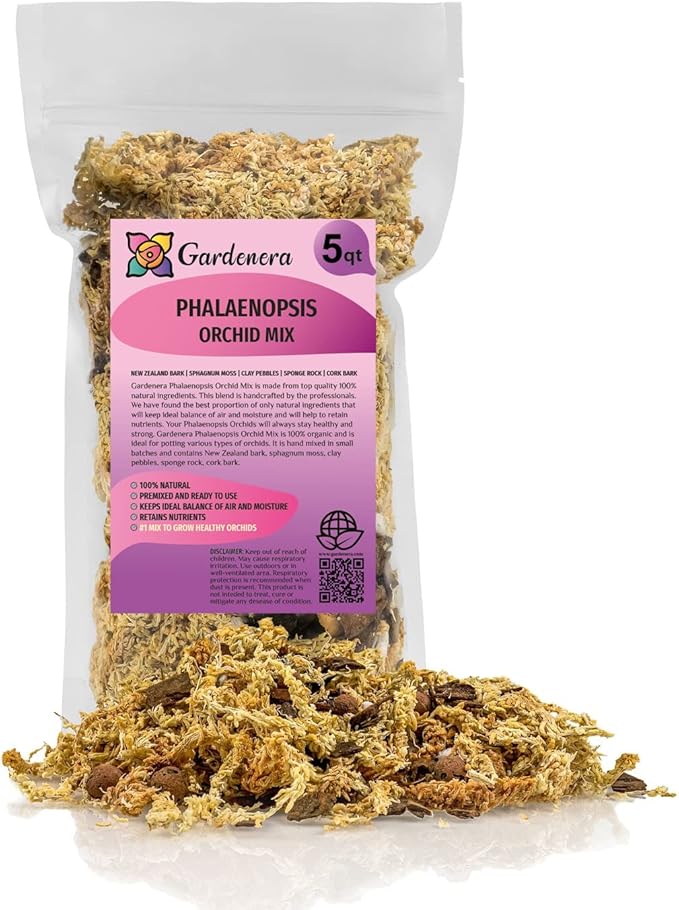 Premium Phalaenopsis Imperial Orchid Potting Mix - Hand Mixed in Small Batches | Great for Phalaenopsis of All Kinds - by GARDENERA - 5 Quart Bag