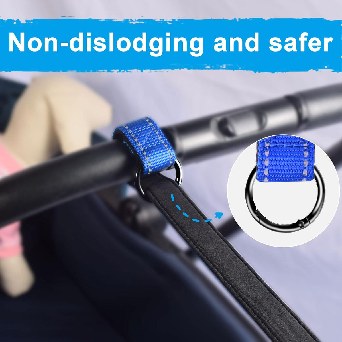 PetBonus Short Dog Leash, Safety Wrist Strap for Retractable Dog Leash, Reflective Design and Adjustable Soft Padded Handle, Extra Layer Security for Pet Stroller (Blue) 1 Pack