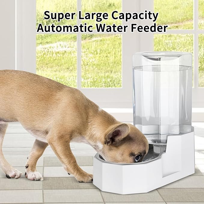 Sfozstra Dog Water Bowl Dispenser: 6L Large White Gravity Stainless Steel Bowl - Without Filter - Pet Feeder for Pets Indoor/Outdoor Use by Owners