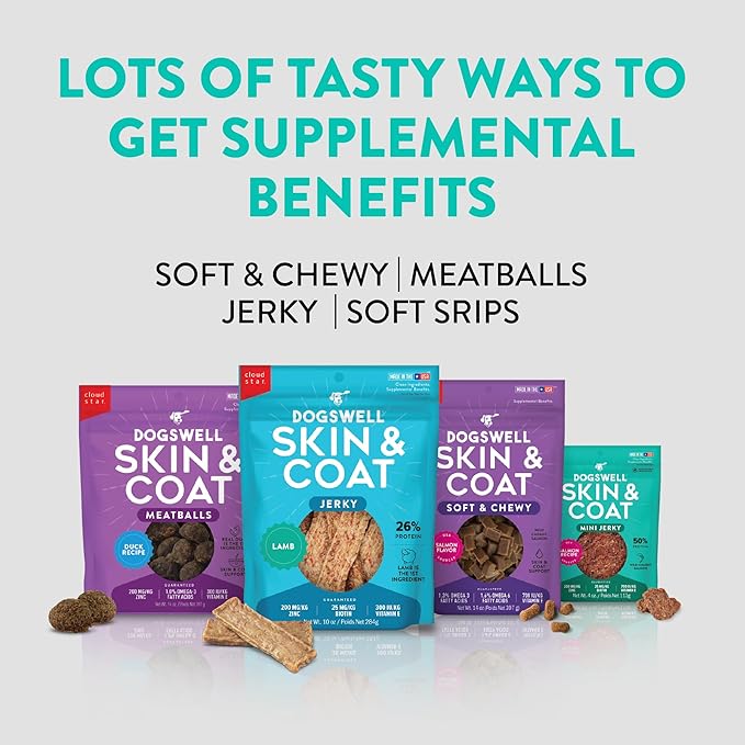 DOGSWELL Jerky Treats for Dogs, Skin and Coat Salmon Recipe 18 oz., 29235