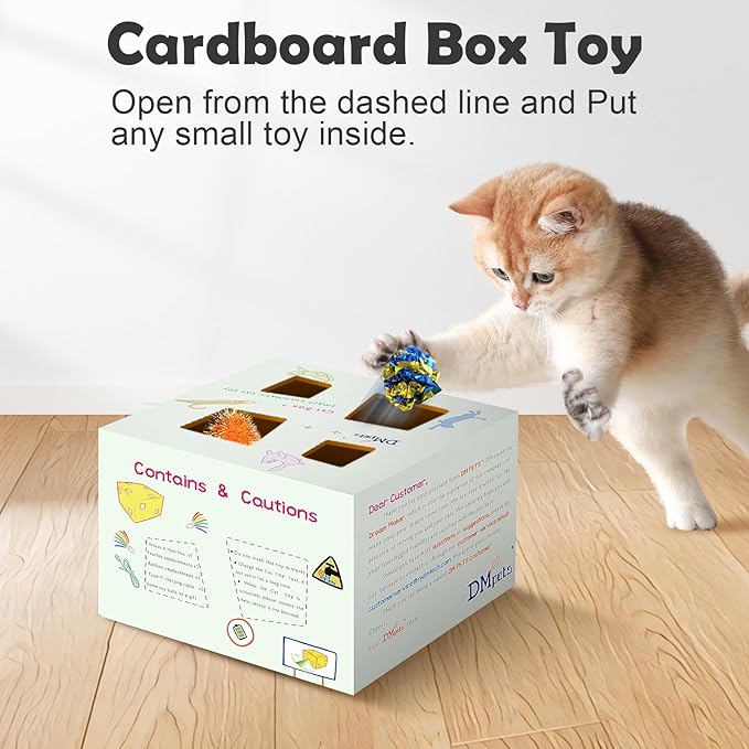 Migipaws MigiBox Cat Toy with PopSkin, Interactive Kitten Toy for Indoor Cats, Automatic Pop Out Feathers from 12 Holes Randomly, Pounce Mystery Under Cover to Stimulate Bored Furry, Rechargable