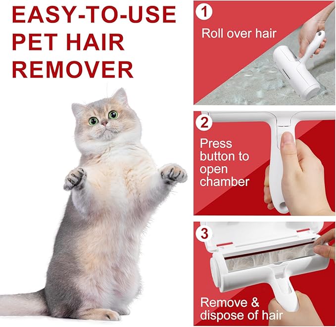Pet Hair Removal Tool – Reusable Lint Roller for Dogs & Cats – Self-Cleaning Fur Remover Brush - Portable, Multi-Surface Fur Removal Tool - Reusable Double Sided Travel Brush