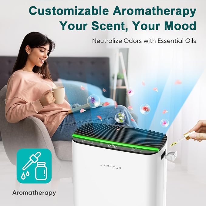 Jafända Air Purifiers for Home Cover Up to 1226ft², Allergen HEPA Air Filter with PM2.5 Sensor, Auto Mode& Timer, Aromatherapy, 22 dB Quiet Air Cleaner for Pet Dander,Hair, Allergies, Dust,VOCs