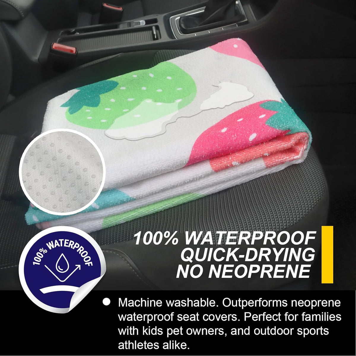 Back Seat Cover for Car Trucks Van SUV,Waterproof Rear Bench Towel Seat Covers for Dogs and Kids,Automotive Backseat Protector (Strawberry)