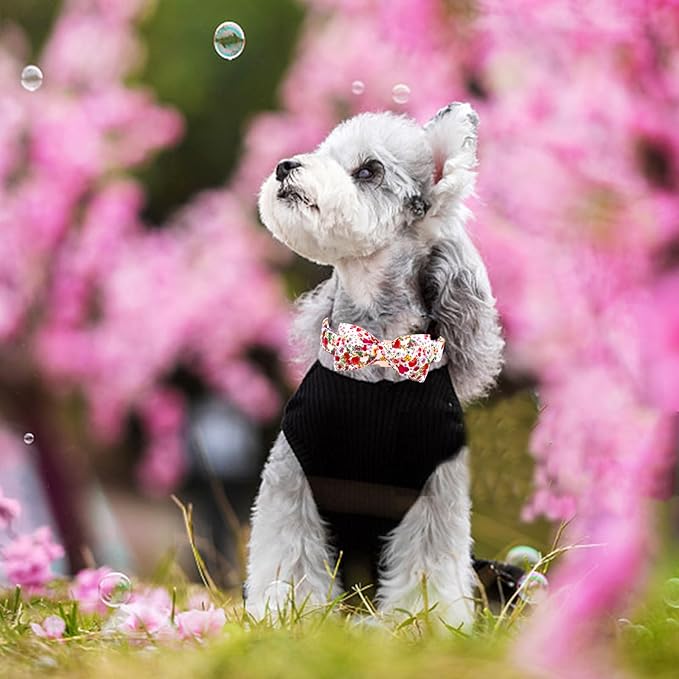 Elegant little tail Dog Collar, Pink Rose Print Pet Collar Summer Dog Collar Durable Metal Buckle Dog Collars Cotton Pet Adjustable Dog Collars for X-Large Dogs