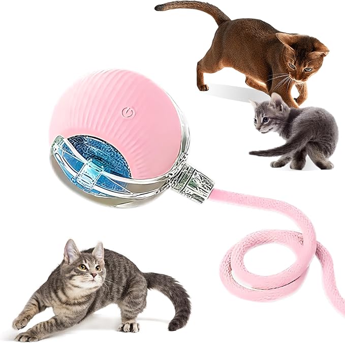 Cat Ball Toy,New Interactive Rolling Cats Dog Toy Balls 360° Smart Automatic Rolling Pet Ball, Fast Moving Toy for Dog,Interactive Toys for Cats (Pink)