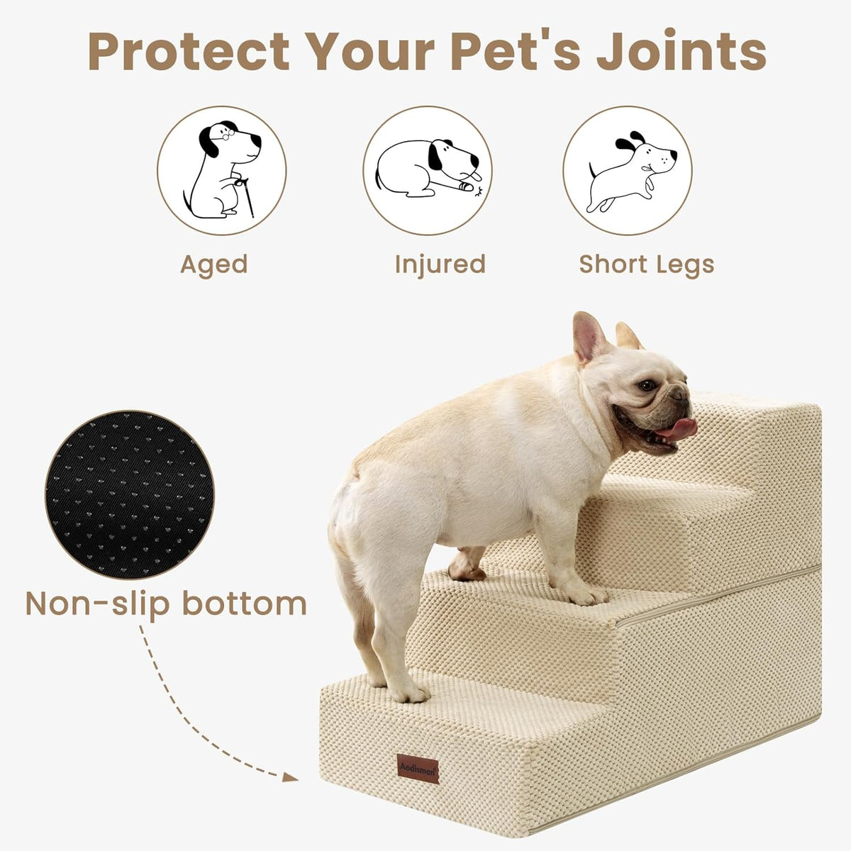 Dog Stairs for Bed 18.5" H, 4-Step Dog Steps for Small Dogs and Cats, Indoor Non-Slip Balanced Pet Stairs are Suitable for Puppy, Older Cat,Beige
