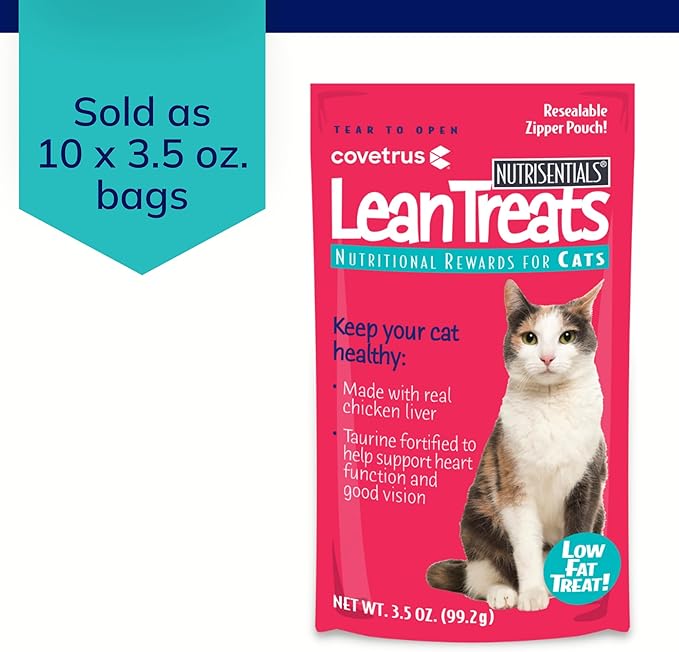 Covetrus Nutrisential Lean Treats for Cats - Soft Cat Treats for Small, Medium, Large Cats - Nutritional Low Fat Bite Size - Chicken Flavor - 10 Pack - 3.5oz