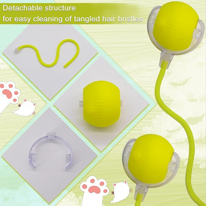 Interactive Cat Dog Toy Ball: Indoor Small Automatic Moving Smart Rolling Fun Pet Game with Led Light and String Tail for Motion Activated, Cute Kitten Puppy Present, Exercise Wheel Supplies (Yellow)