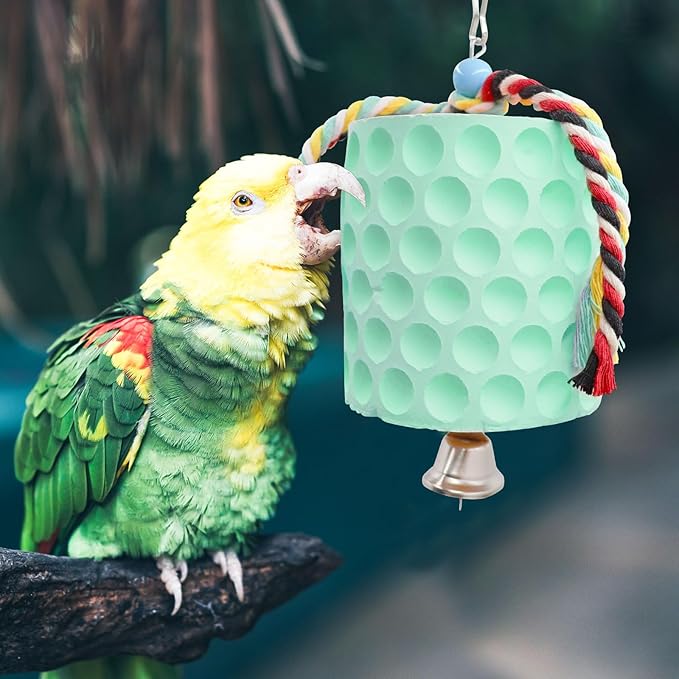 Oooct Extra Large Bird Chewing Toy, Parrot Beak Grinding Calcium Stone with Bells, Bird Cage Accessories, Cage Toys for Cockatiel Parakeet Parrot Budgies Rat Hamster Chinchilla Rabbit Bunny Green