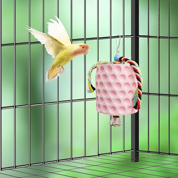 Bird Beak Grinding Stone, Parrot Chew Toys with Bells, Bird Toys, Cage Accessories for African Grey, Amazon Parrots, Budgies, Cockatiels, Lovebirds, Conures, Quakers, Small to Medium Birds
