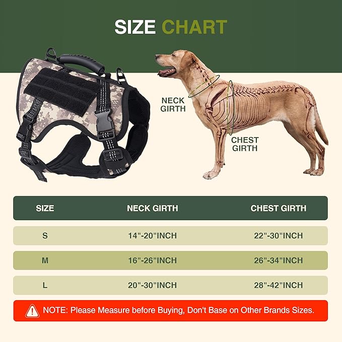 Dog Tactical Harness with Reflective Design, Breathable and Adjustable Tactical Dog Vest, No Choke Harness, Military Grade Gear for Training, Hunting, Outdoor Adventures, Camouflage L