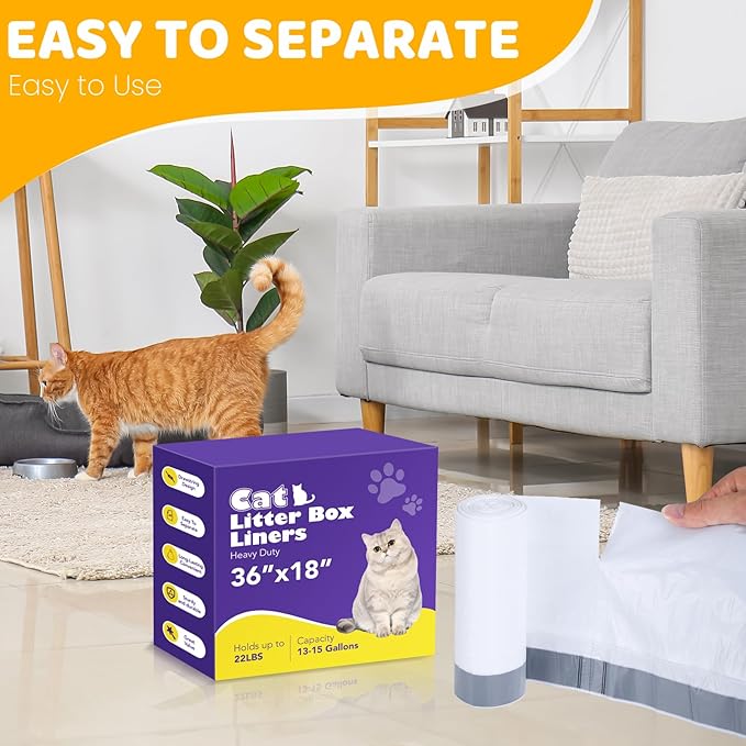 40 Count Cat Litter Liners Large, Jumbo Drawstring Extra Durable Pet Cat Pan Liners Extra-Thick Kitty Litter Box Bag 36" x 19"