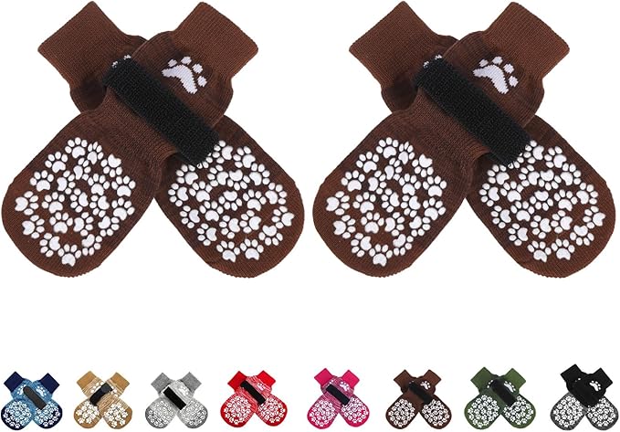 EXPAWLORER Anti Slip Dog Socks to Prevent Licking Paws, Dog Shoes for Hot Pavement, Dog Booties for Small Medium Large Senior Dogs, Traction Control Boots & Paw Protectors for Hardwood Floors Coffee