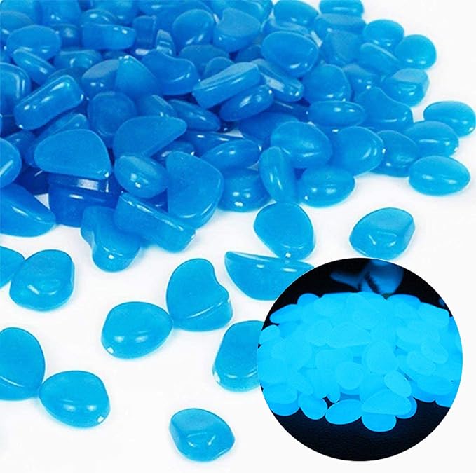 Oubest Fish Tank Rocks Glow Blue/Glow in The Dark Pebbles for Garden/Fish Tank/Aquarium/Plant Pots/Bonsai Walkway/Driveway 200pcs