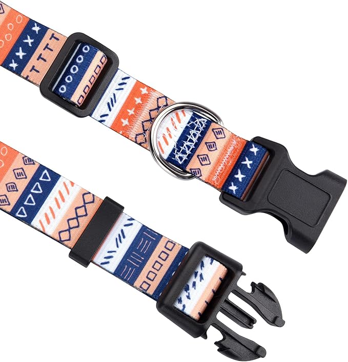 Dog Collar with Bohemia Floral Tribal Geometric Patterns - Soft Ethnic Style Collar Adjustable for Small Medium Large Dogs(Simple Symbols,XS)