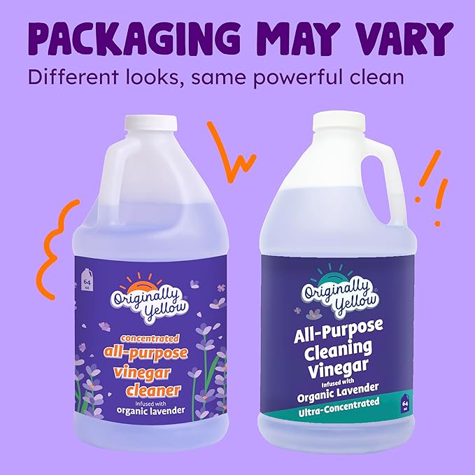 Originally Yellow Lavender Vinegar For Cleaning Purpose | USA Made All Purpose Cleaner | Use as a Floor, Glass, Kitchen, & Bathroom Cleaner | Plant Derived Vinegar 1 Gallon in 2 bottles | 128 Oz