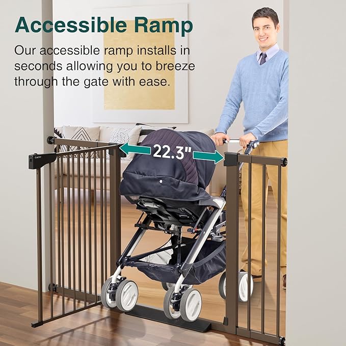Cumbor 29.7-54.2" Wide Baby Gate for Stairs, Mom's Choice Awards Winner-Self Closing Dog Gate Indoor for Doorways, No Drilling Pressure Mounted Pet Gates for Kids, Easy Walk Through Safety Gate, Brown