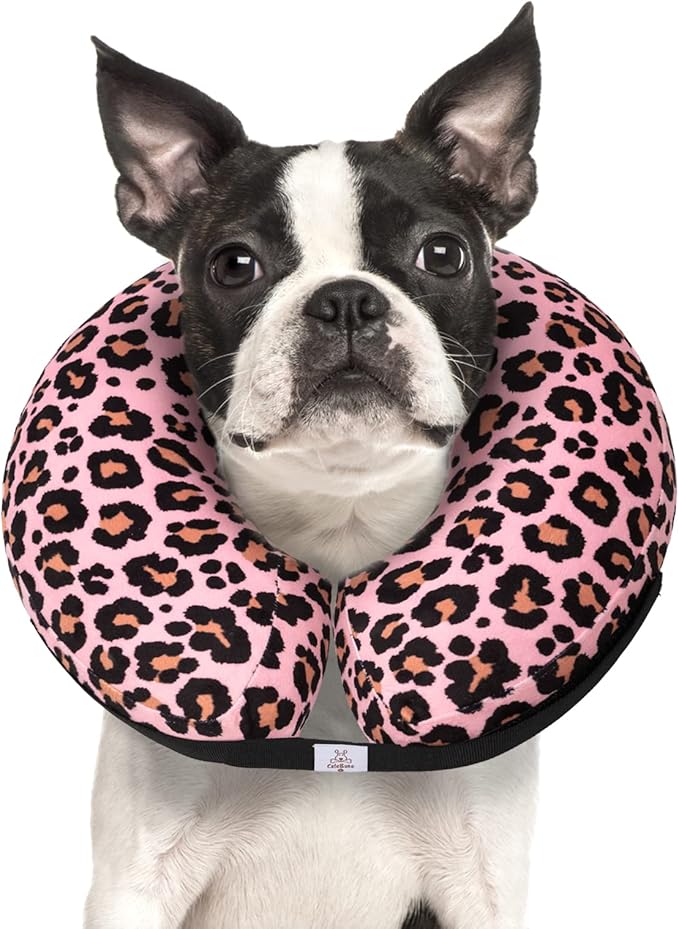 CuteBone Inflatable Dog Cone with Removable Soft Fleece Covers for Small/Medium/Large Dogs and Cats Neck Donut Collar After Surgery GWB10L